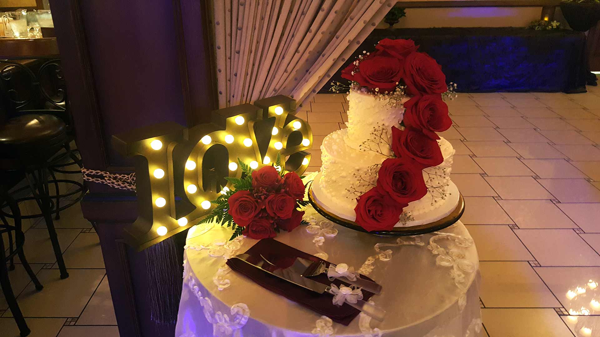 Two Tier Wedding Cake with Real Red Roses